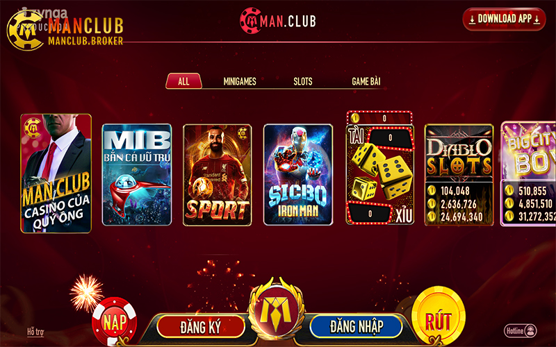 Mini game ManClub như Tài xỉu, MiniPoker, Xóc đĩa