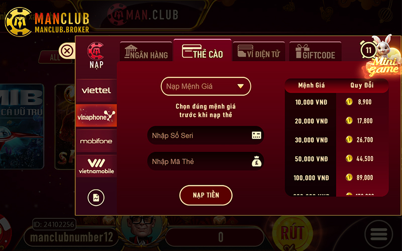 Thăng hạng VIP dễ dàng khi nạp và chơi đều đặn tại Manclub