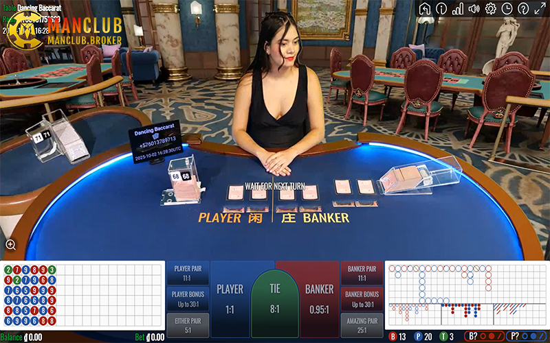 Giao diện chơi Baccarat tại Manclub đơn giản, hiển thị rõ 3 cửa cược