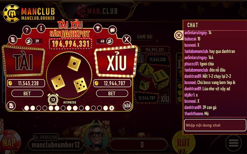 Giao diện tài xỉu Manclub trực quan, hỗ trợ cược linh hoạt