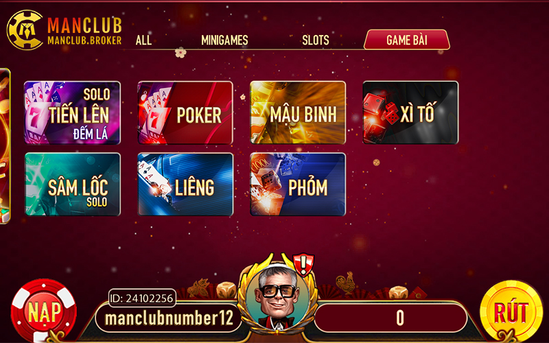 Kho game đa dạng tại Manclub với game bài đổi thưởng online